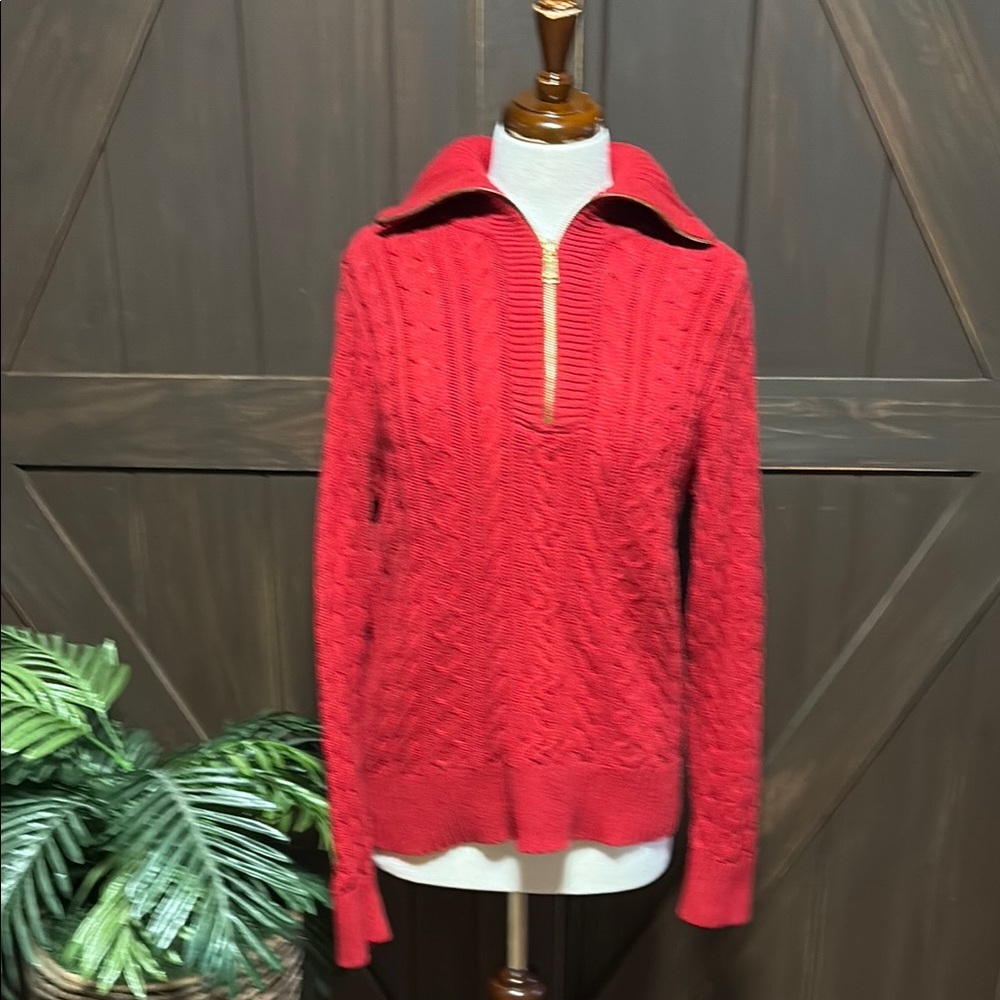 Red Cable Knit Sweater with Zipper